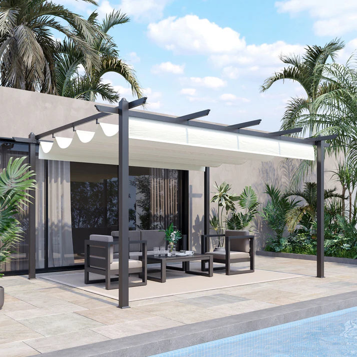Aluminum Pergola with Retractable Canopy, 13 ft x 10 ft