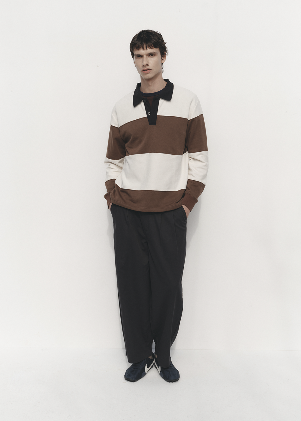 Wide Leg Pleated Pants with Cotton-Lyocell Blend and Crinkle Texture