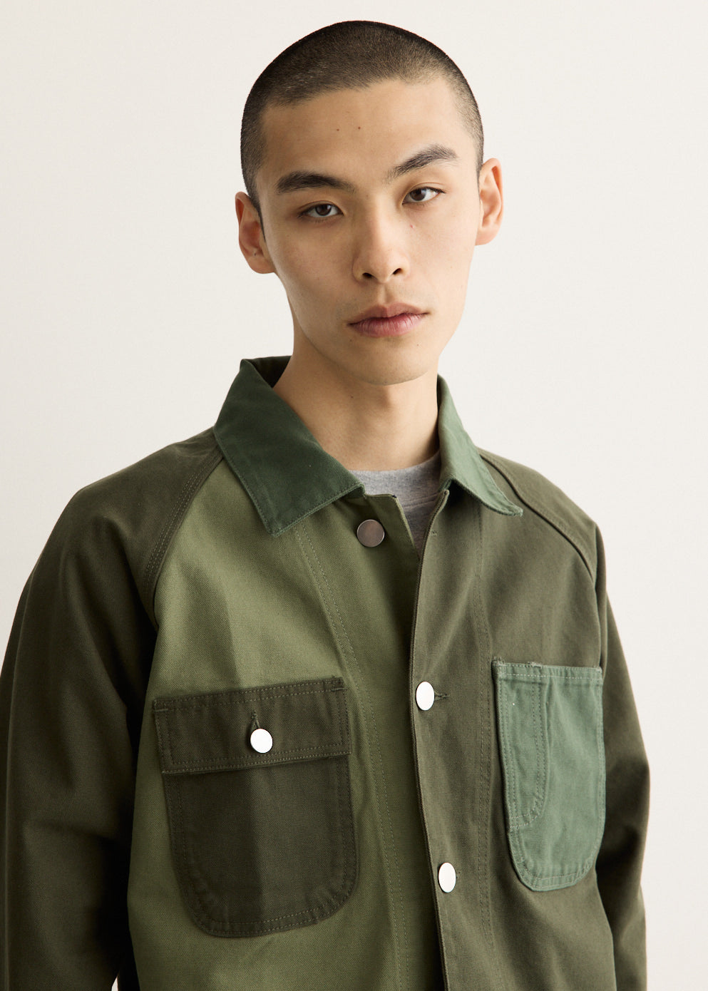 Patchwork Utility Jacket with Organic Cotton Canvas and Four Patch Pockets
