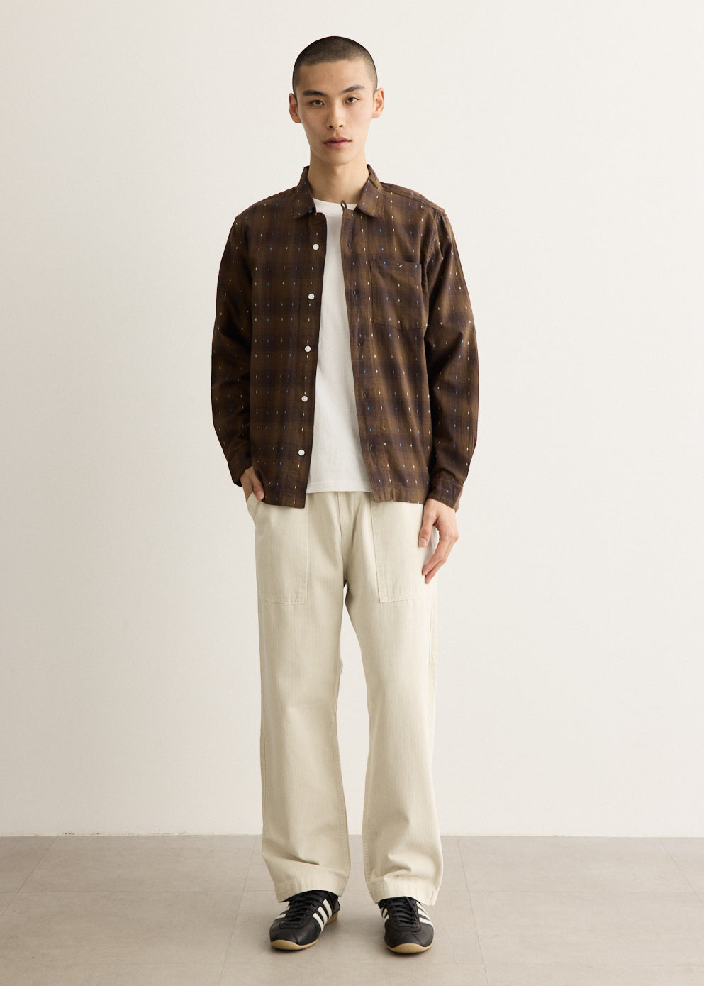 Short-Sleeve Organic Cotton Shirt with Resort Collar and Tonal Embroidery