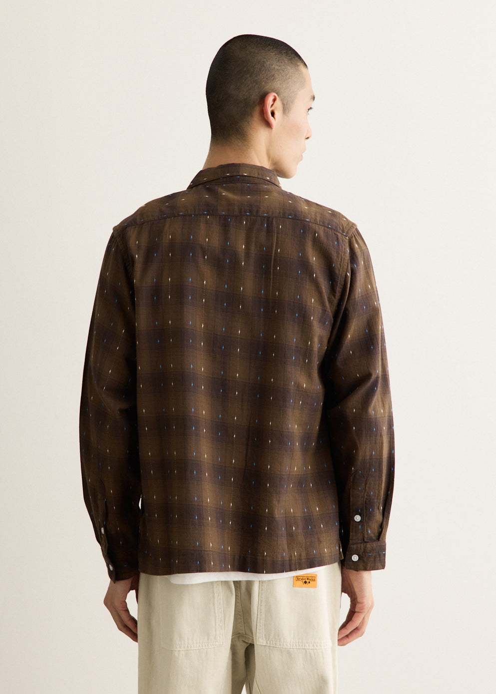Short-Sleeve Organic Cotton Shirt with Resort Collar and Tonal Embroidery