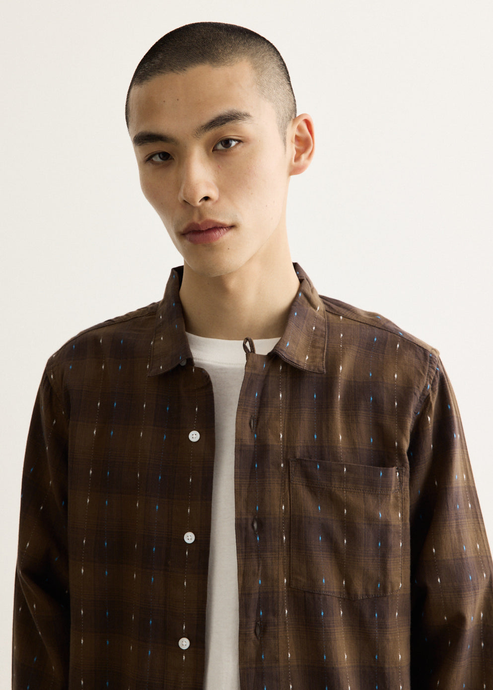 Short-Sleeve Organic Cotton Shirt with Resort Collar and Tonal Embroidery