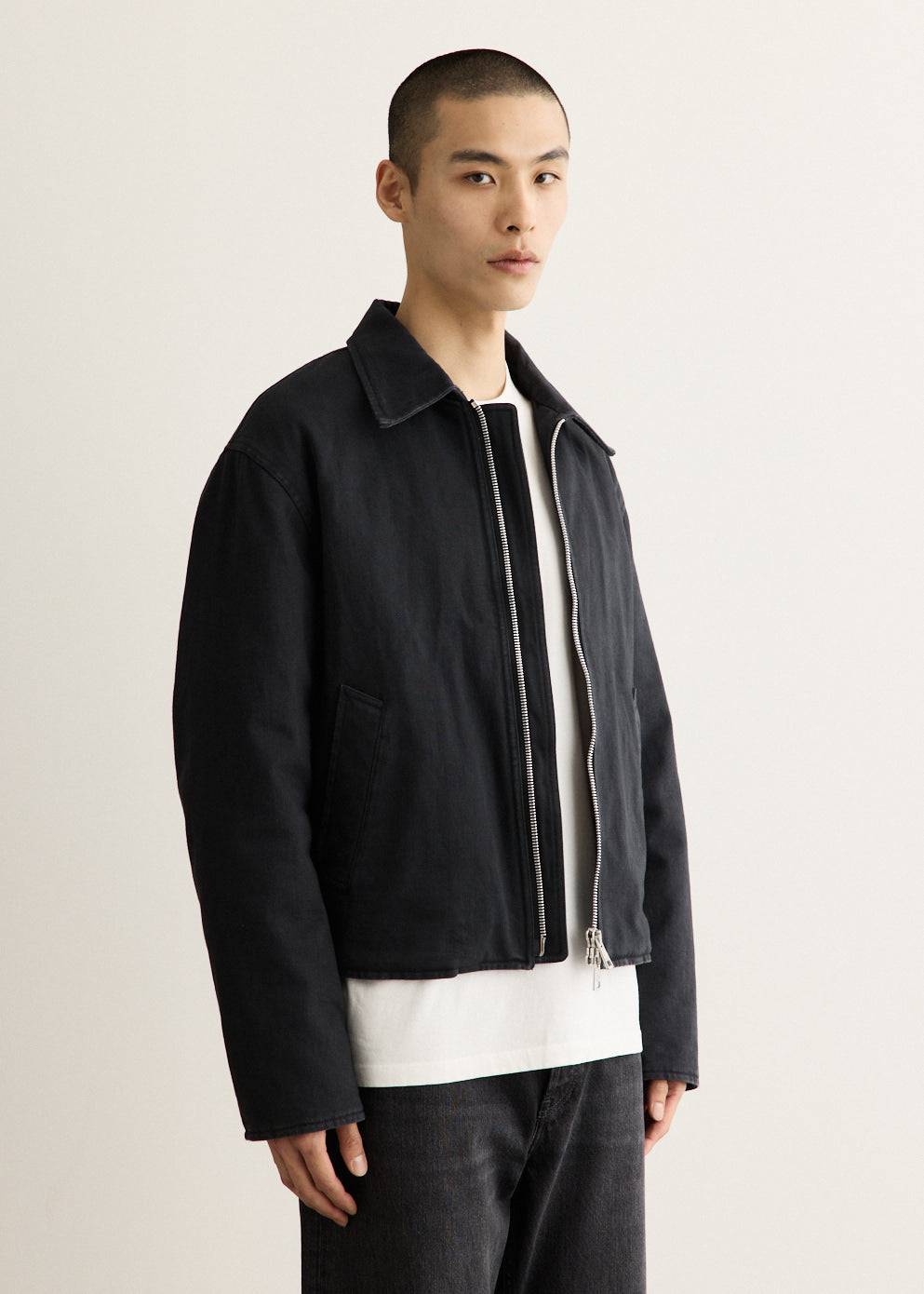 Boxy Padded Jacket with Organic Cotton Sateen and Two-Way Zipper