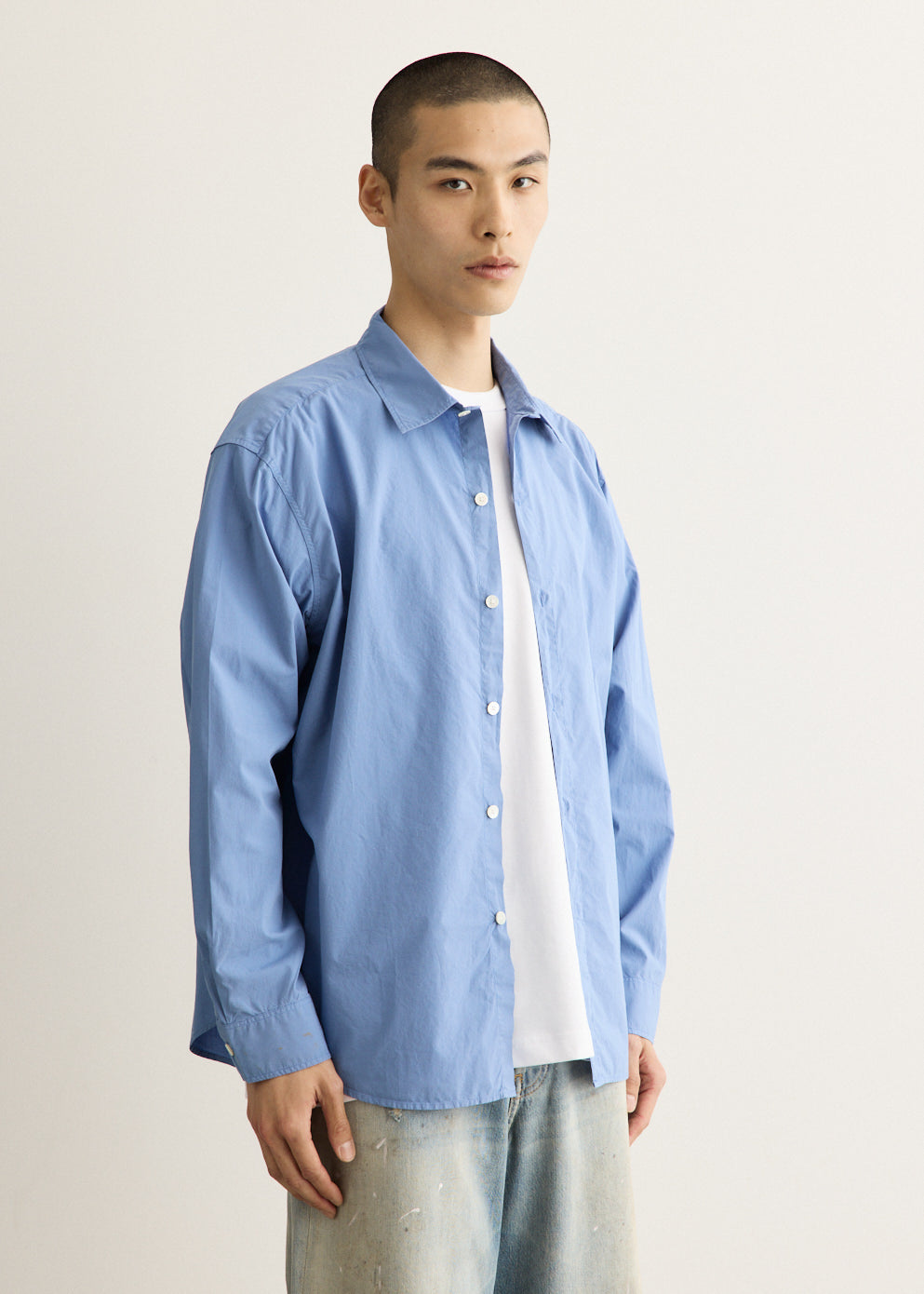 Relaxed-Fit Cotton Poplin Shirt with Spread Collar and Dropped Shoulders