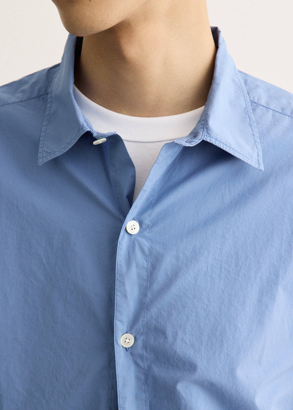 Relaxed-Fit Cotton Poplin Shirt with Spread Collar and Dropped Shoulders