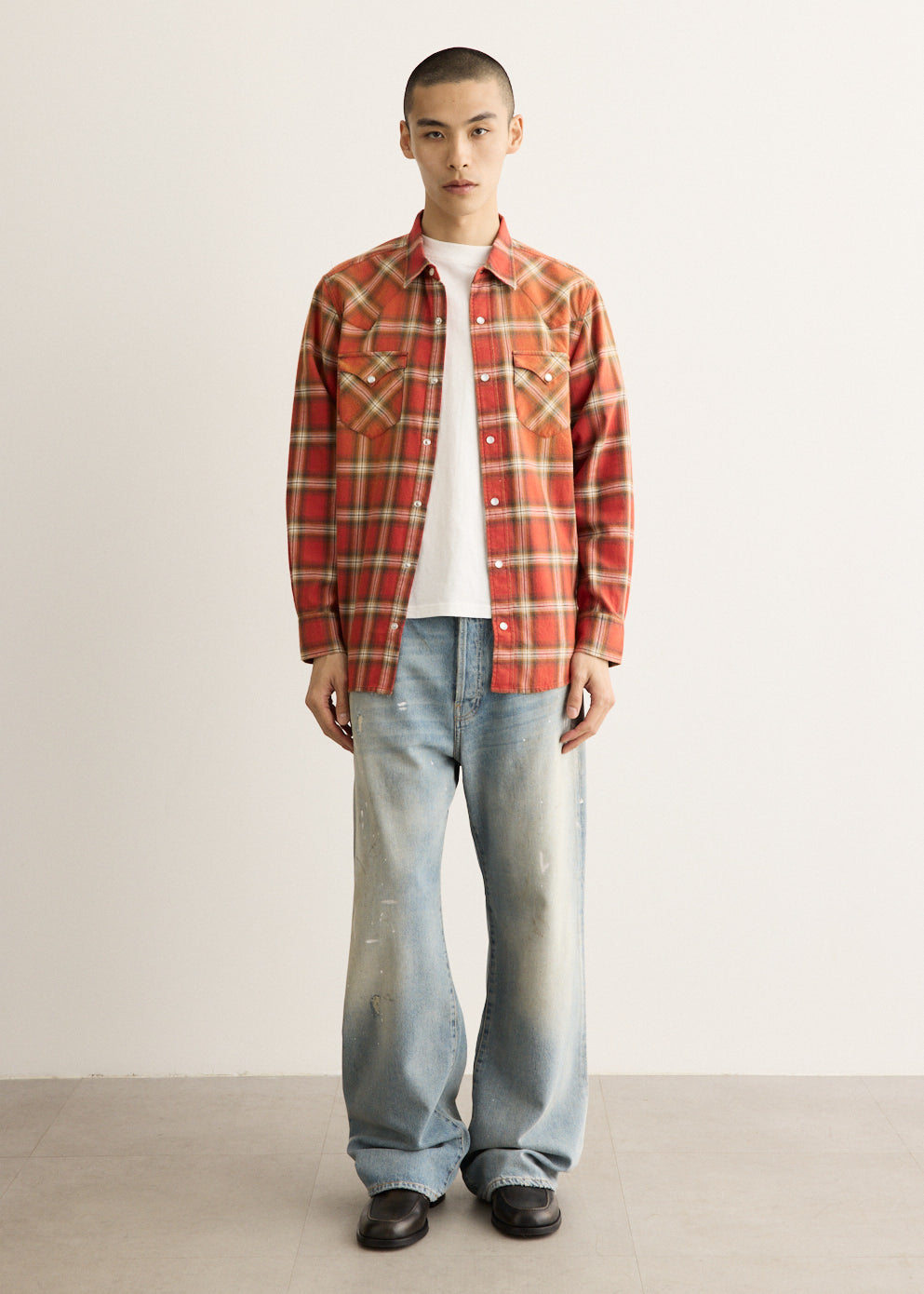 Relaxed Fit Flannel Shirt with Western Yoke and Button Front, Long Sleeves