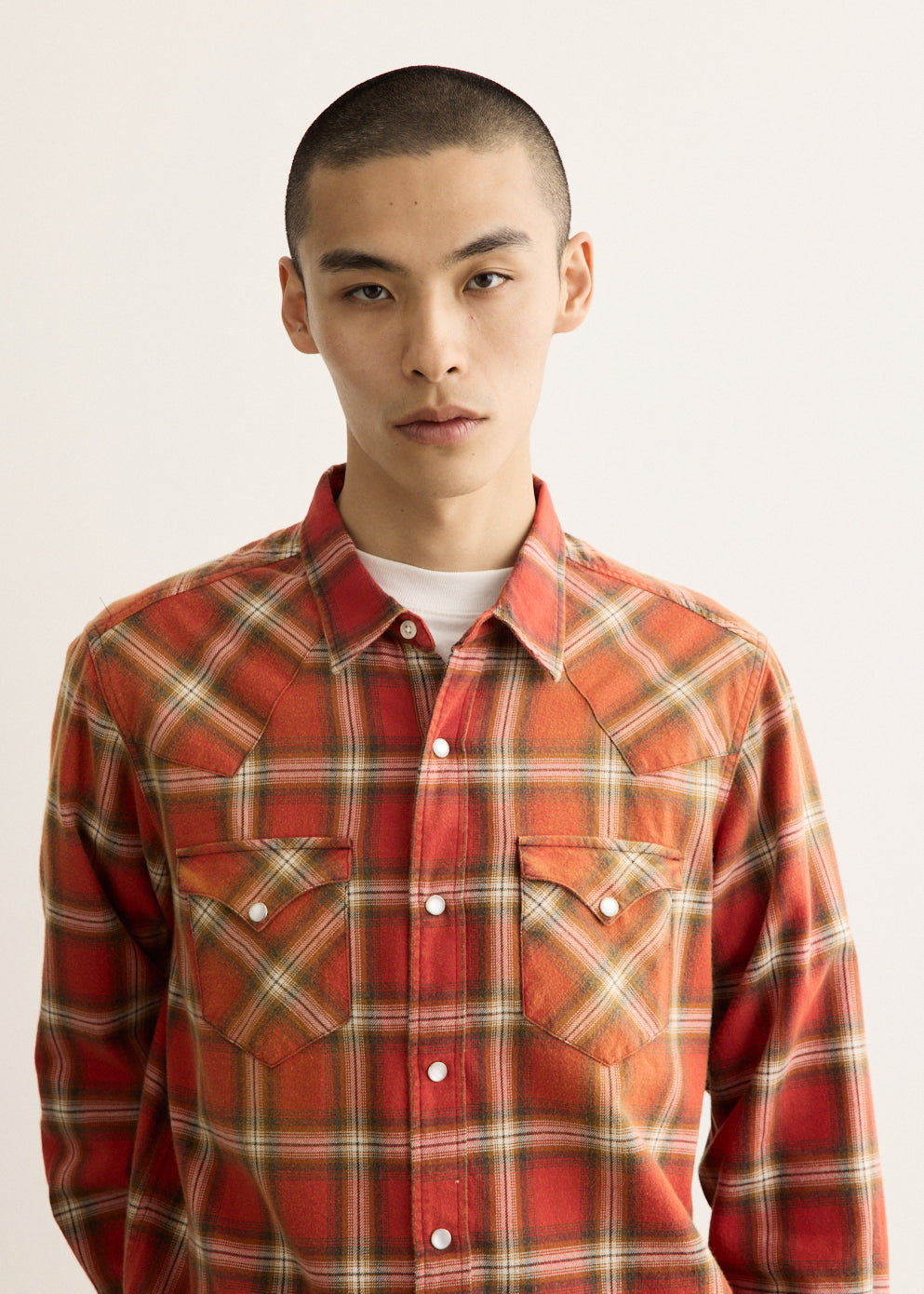 Relaxed Fit Flannel Shirt with Western Yoke and Button Front, Long Sleeves