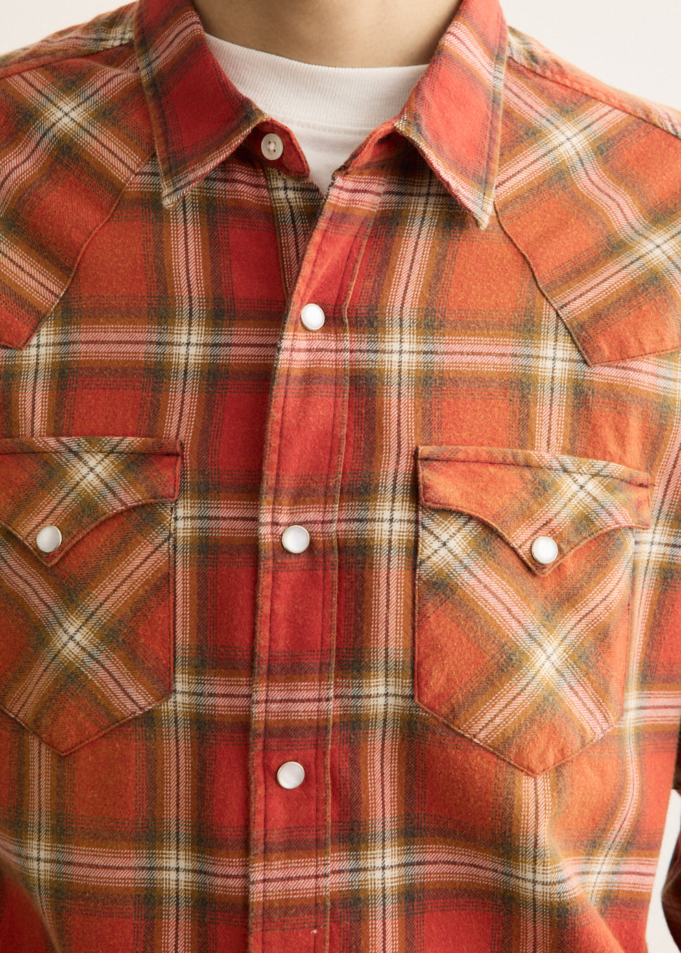 Relaxed Fit Flannel Shirt with Western Yoke and Button Front, Long Sleeves
