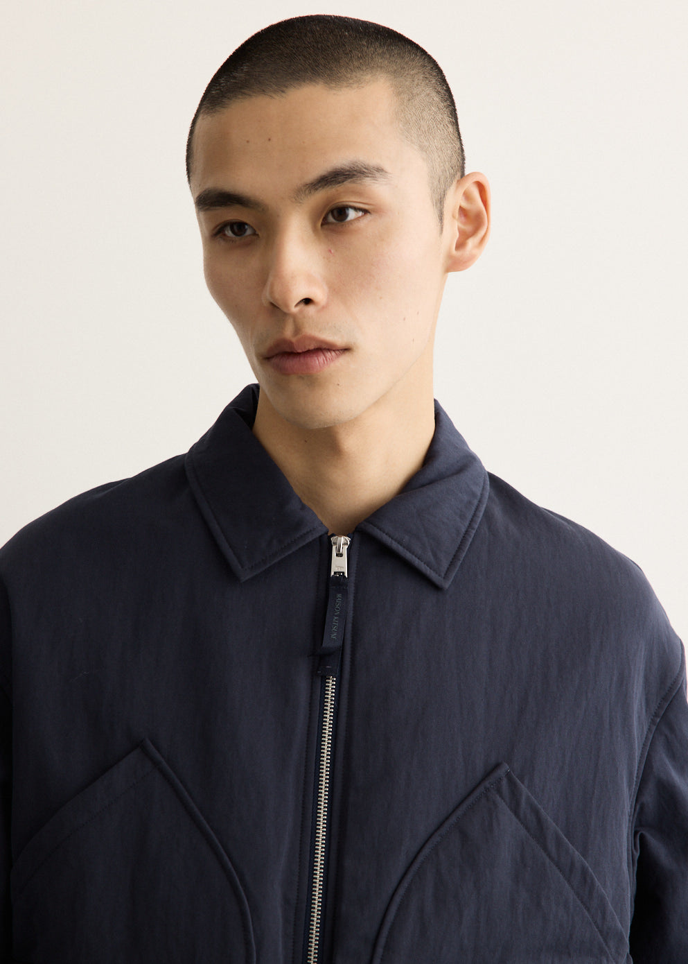 Cotton Nylon Twill Bomber Jacket with Zip Closure and Multiple Pockets