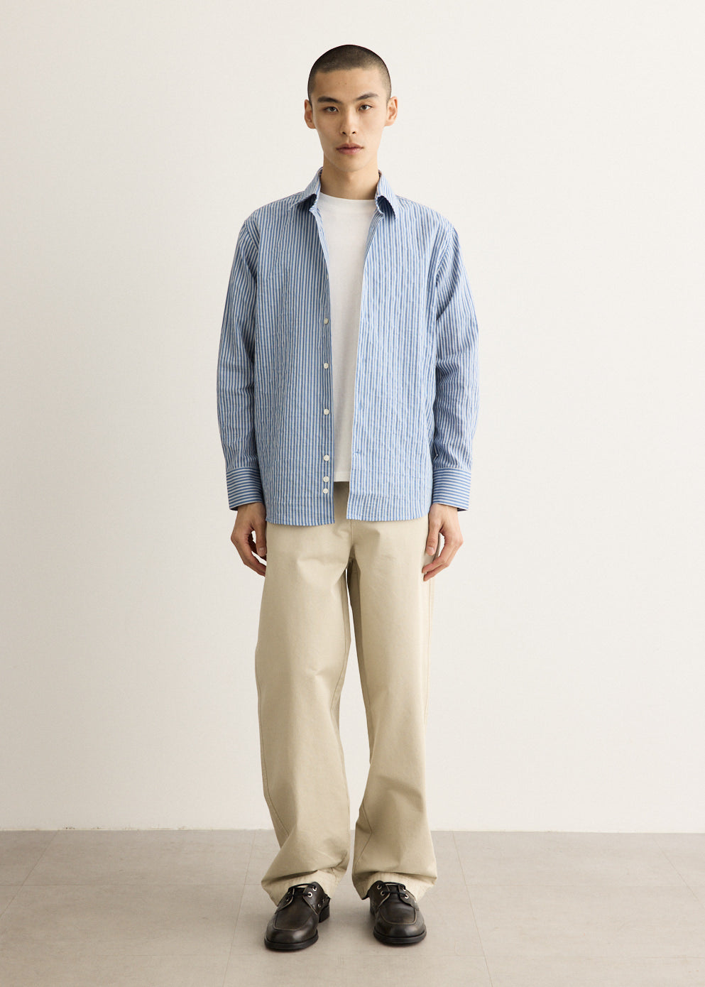 Striped Cotton Button-Down Shirt with Relaxed Fit and Back Yoke