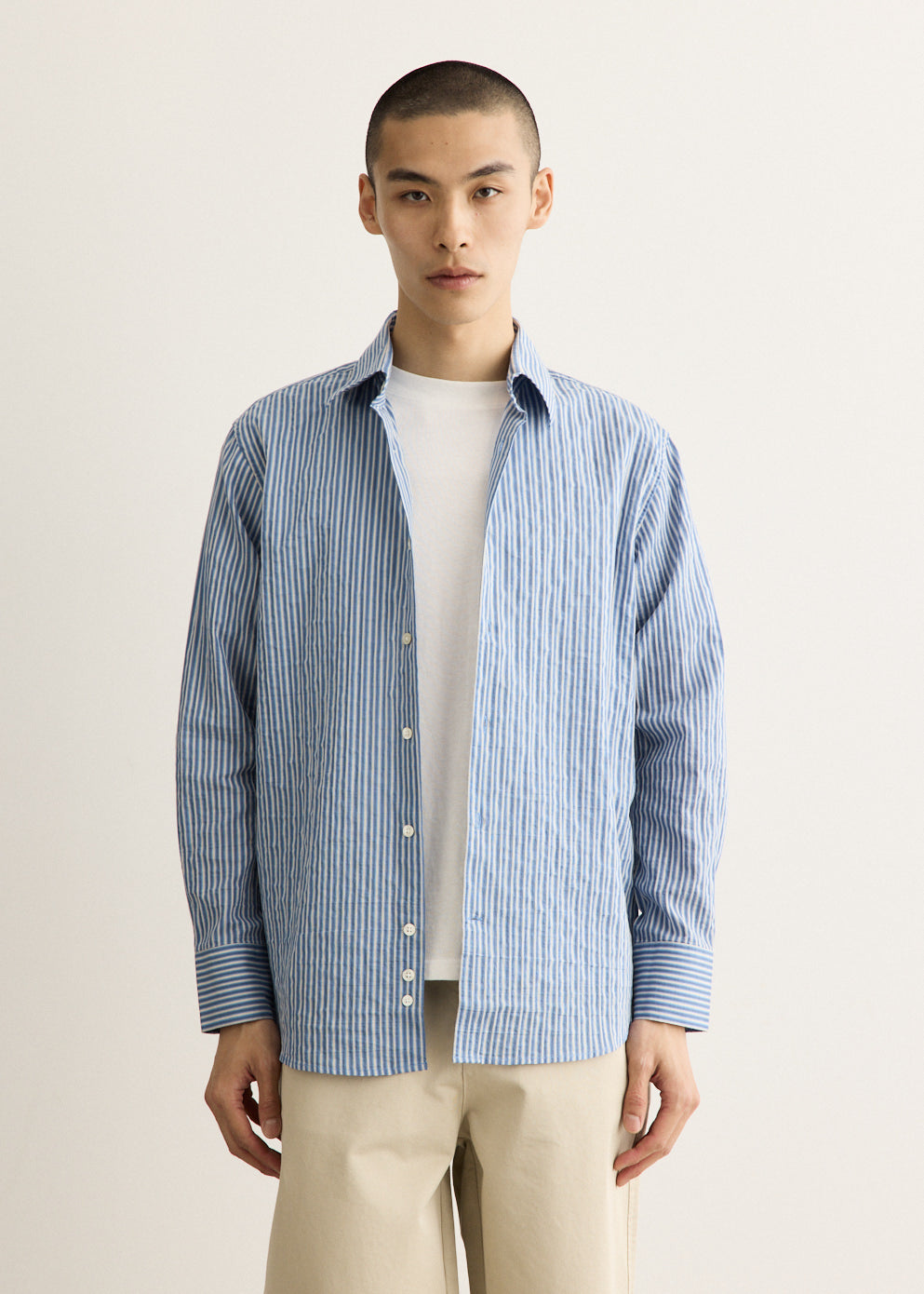 Striped Cotton Button-Down Shirt with Relaxed Fit and Back Yoke