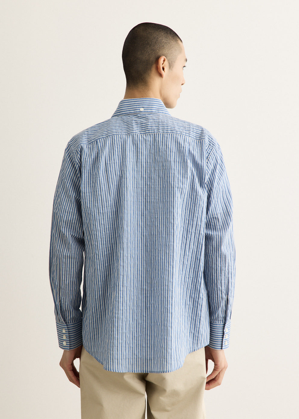 Striped Cotton Button-Down Shirt with Relaxed Fit and Back Yoke