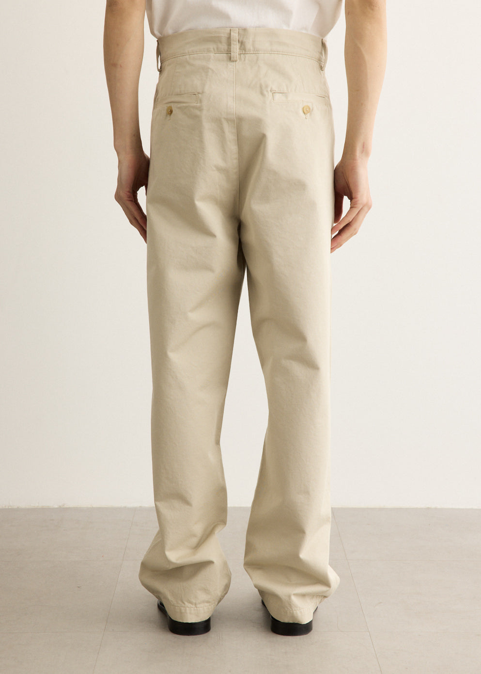 Wide Leg Cotton Twill Chino Pants with Mid-Rise Waist and Relaxed Fit