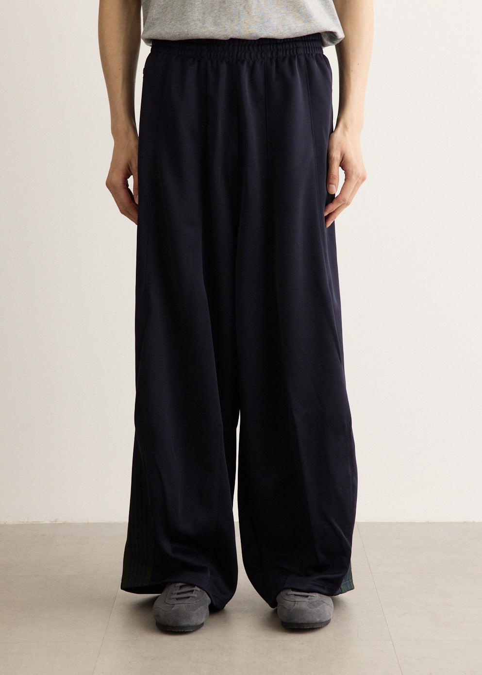 Ultra-Wide Leg Track Pants with Rayon Stripes and Zippered Pockets