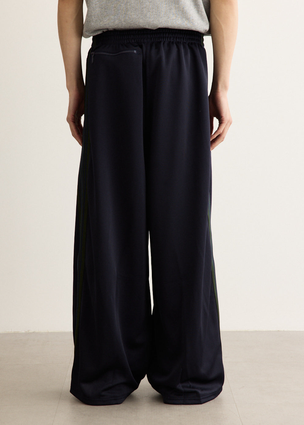 Ultra-Wide Leg Track Pants with Rayon Stripes and Zippered Pockets