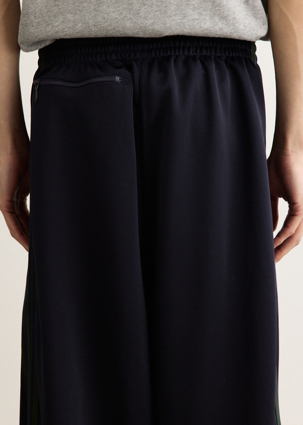 Ultra-Wide Leg Track Pants with Rayon Stripes and Zippered Pockets