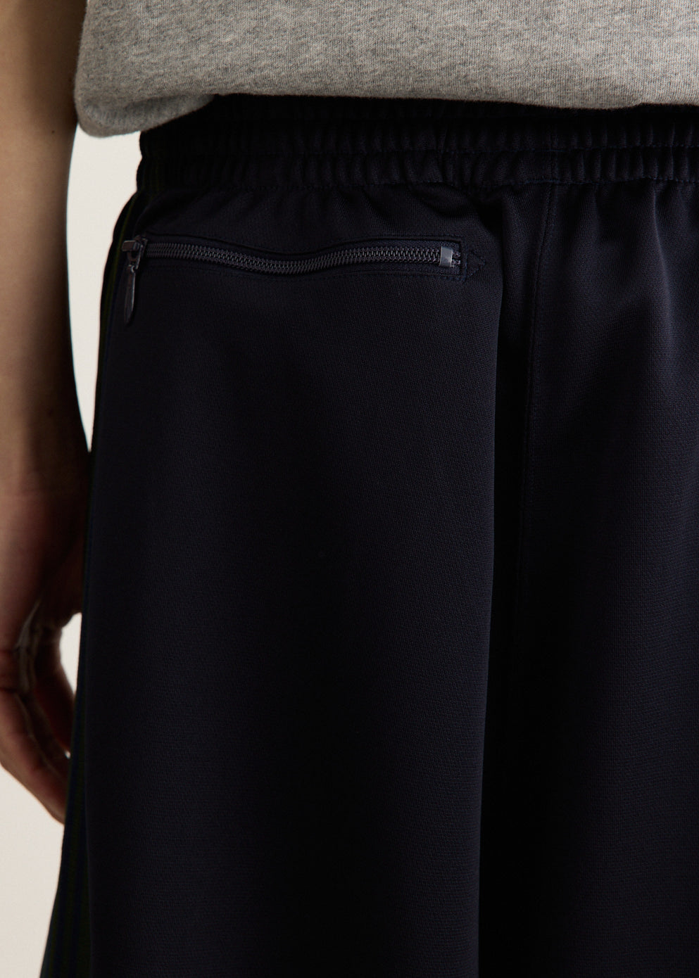 Ultra-Wide Leg Track Pants with Rayon Stripes and Zippered Pockets