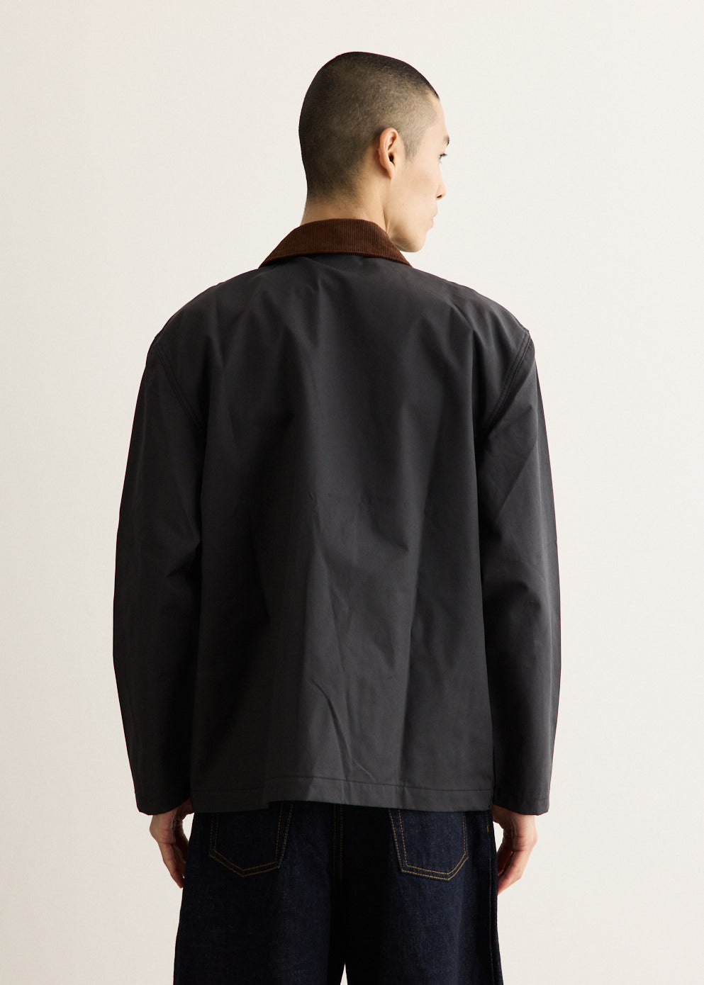 Waxed Cotton Canvas Jacket with Corduroy Collar and Two-Way Zipper