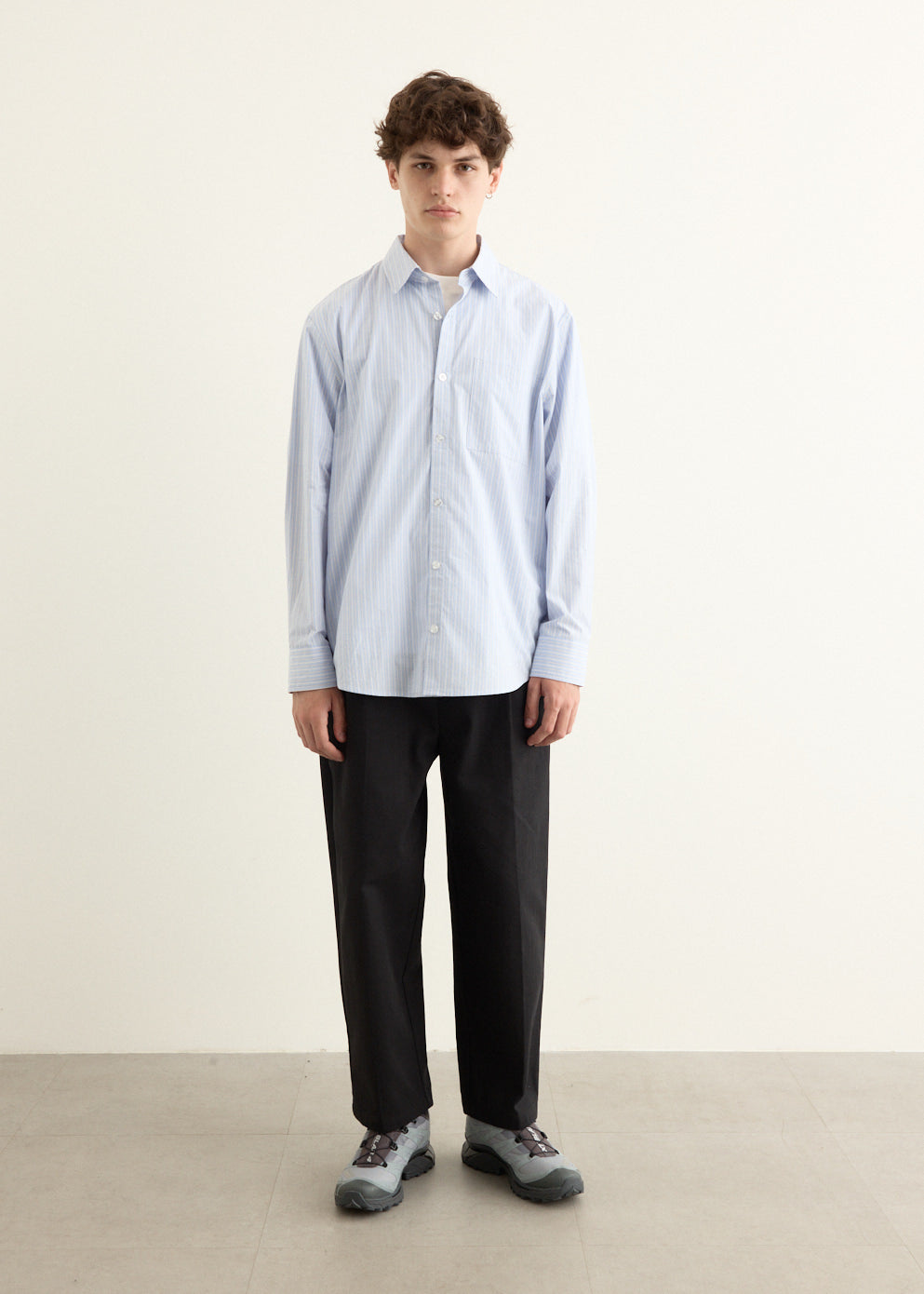 Tapered Leg Cotton Twill Pant with Mid Rise and Elasticated Waistband