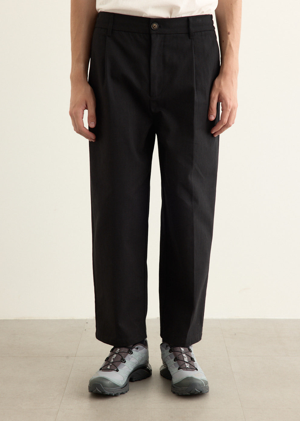Tapered Leg Cotton Twill Pant with Mid Rise and Elasticated Waistband