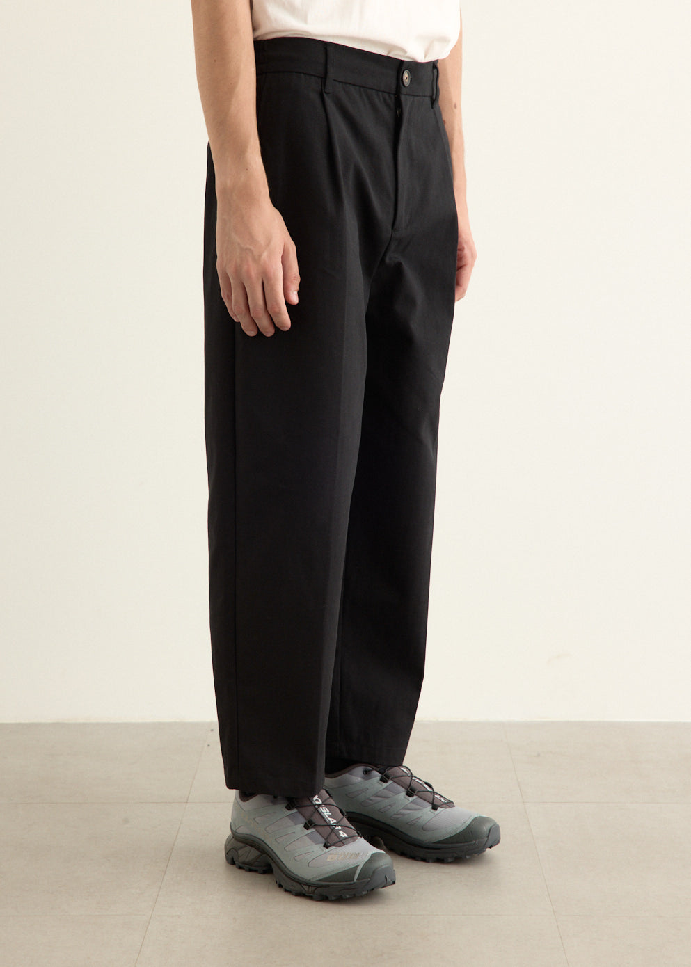 Tapered Leg Cotton Twill Pant with Mid Rise and Elasticated Waistband