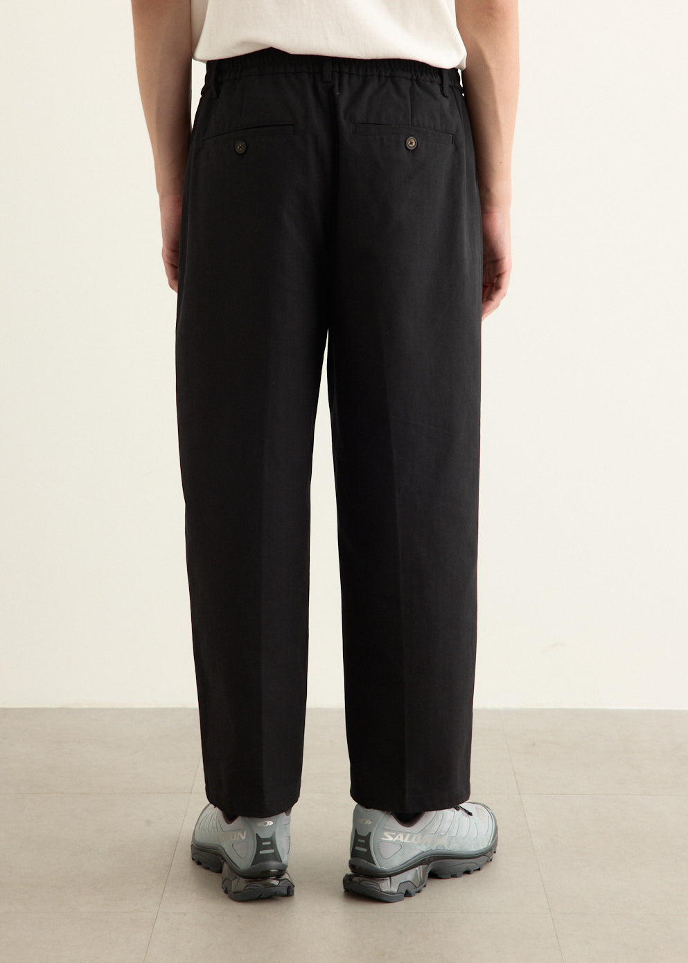 Tapered Leg Cotton Twill Pant with Mid Rise and Elasticated Waistband