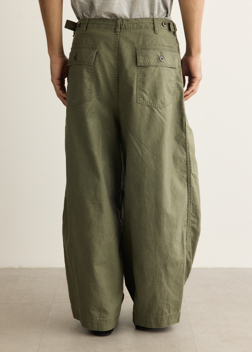 Wide-Leg Cotton Drill Pants with Drawstring Waistband and Oversized Patch Pockets