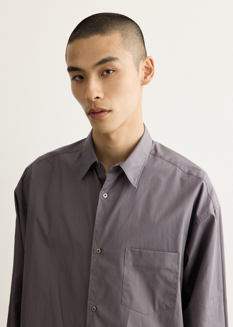 Oversized Cotton Shirt with Band Collar and Dropped Shoulders, Long Sleeves