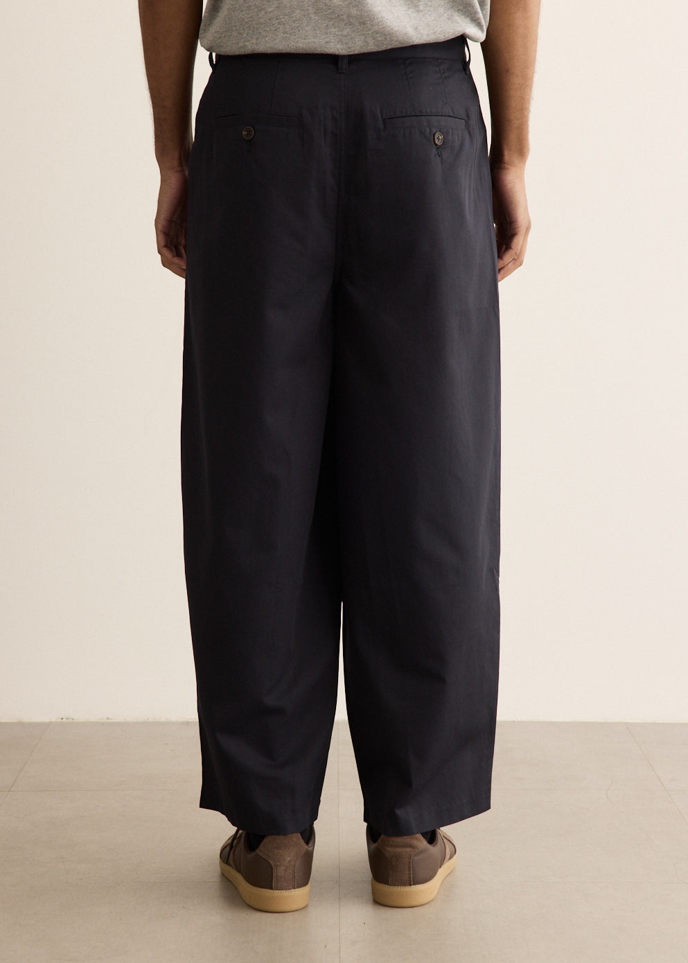 Wide Leg Pleated Pants with Cotton-Lyocell Blend and Crinkle Texture