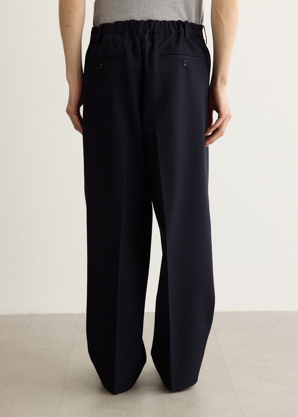 Wide Leg Wool Slacks with Front Pleats and Elasticated Waist