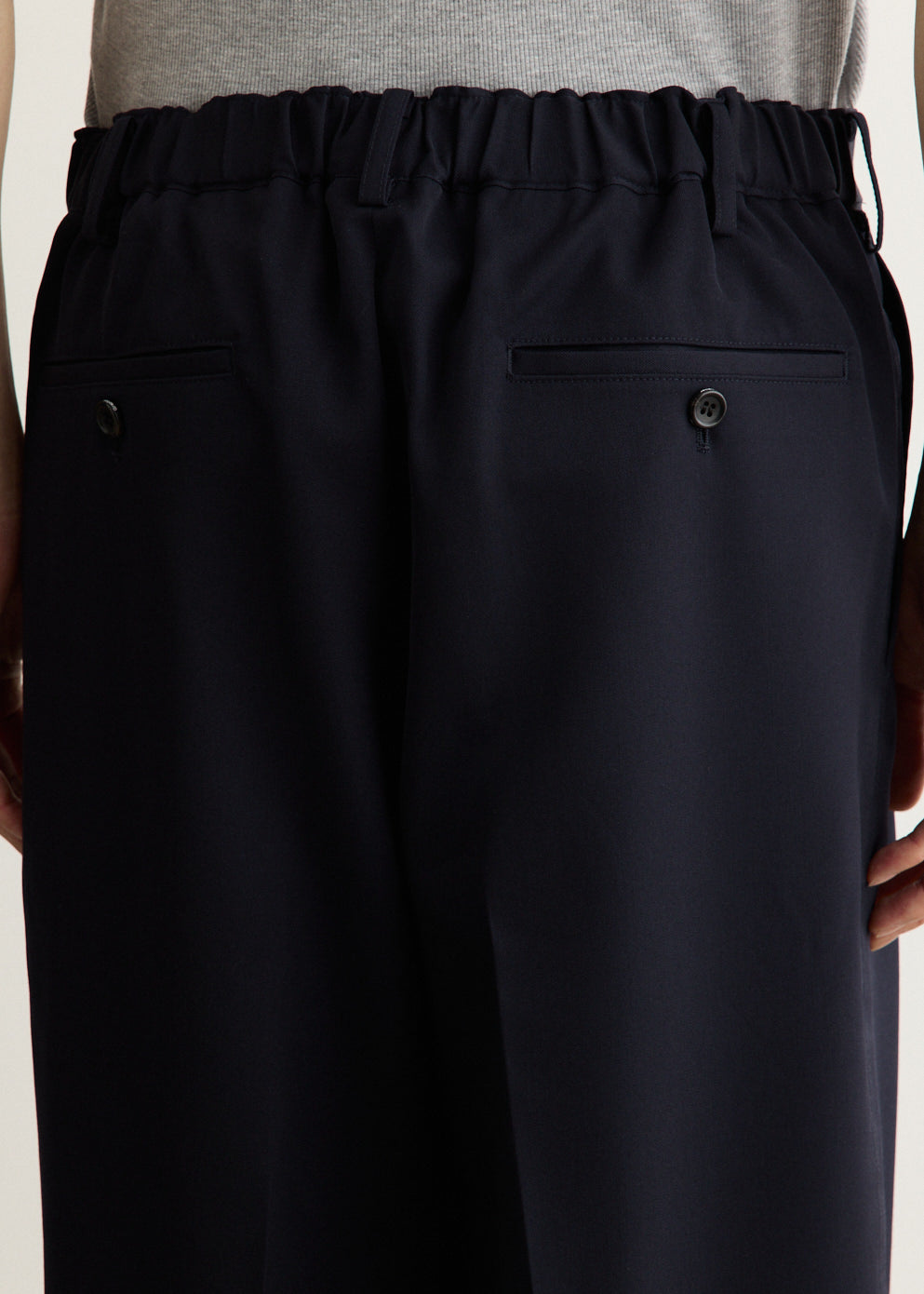 Wide Leg Wool Slacks with Front Pleats and Elasticated Waist