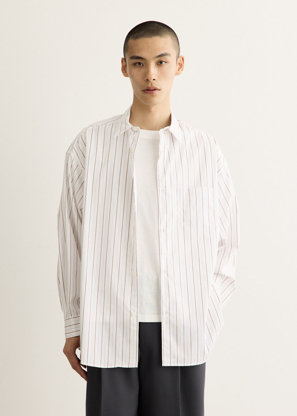 Oversized Striped Broadcloth Shirt with Dropped Shoulders and Button-Down Collar