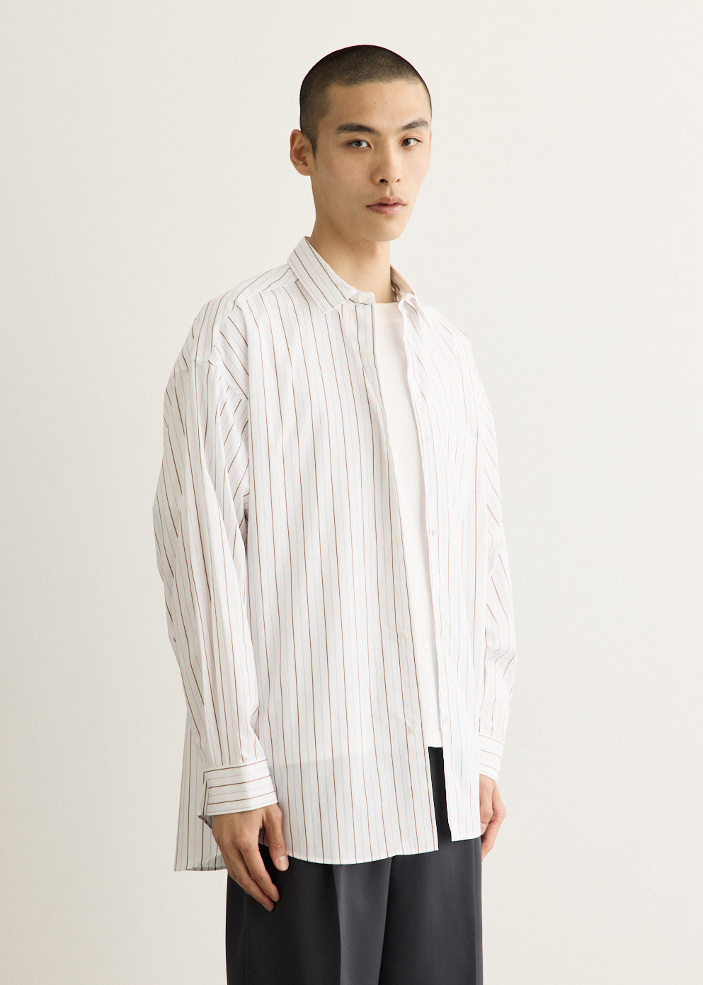 Oversized Striped Broadcloth Shirt with Dropped Shoulders and Button-Down Collar
