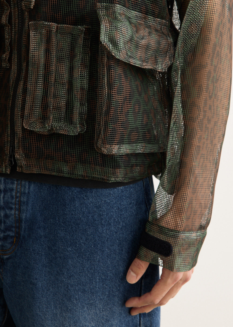 Hooded Mesh Jacket with Graphic Print and Water-Resistant Treatment