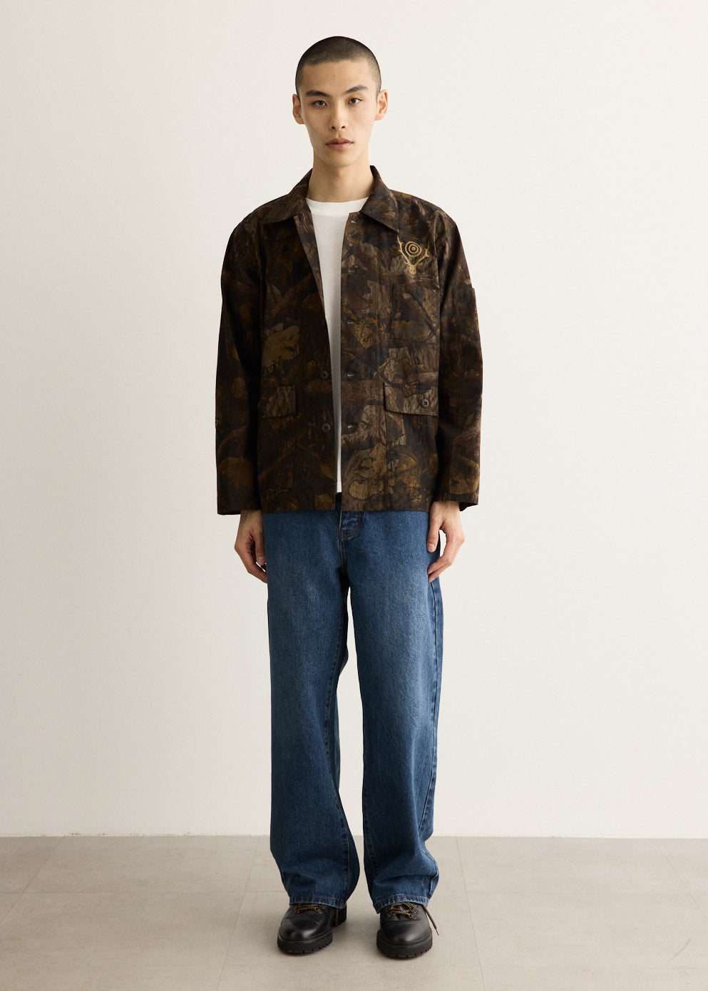 Camouflage Button-Down Shirt with Relaxed Fit and Chest Pocket