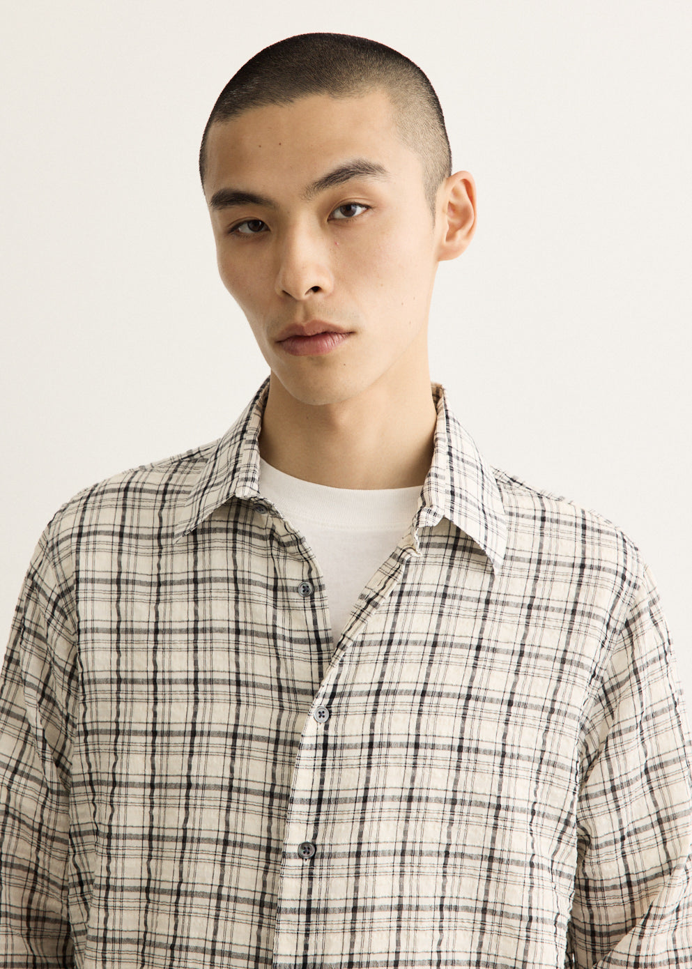 Check Pattern Cotton Blend Shirt with Long Sleeves and Relaxed Fit