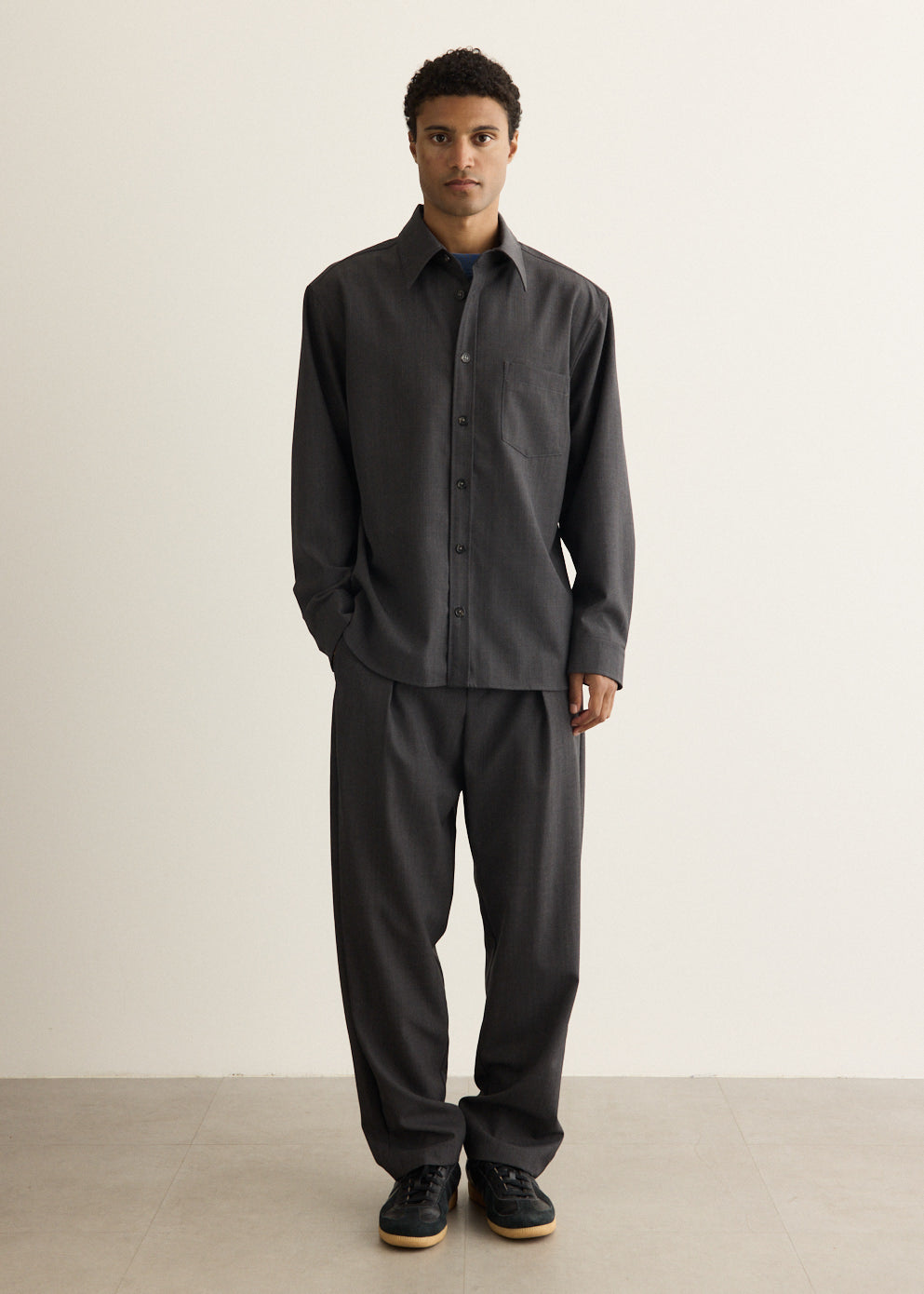 Wool Blend Check Overshirt with Buttoned Cuffs and Chest Pocket