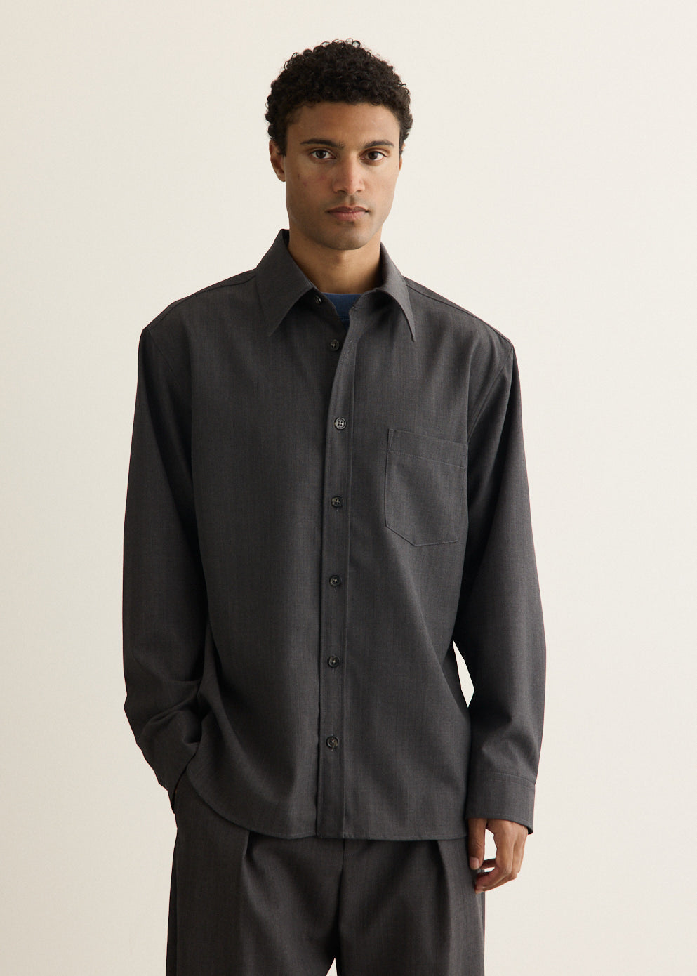Wool Blend Check Overshirt with Buttoned Cuffs and Chest Pocket