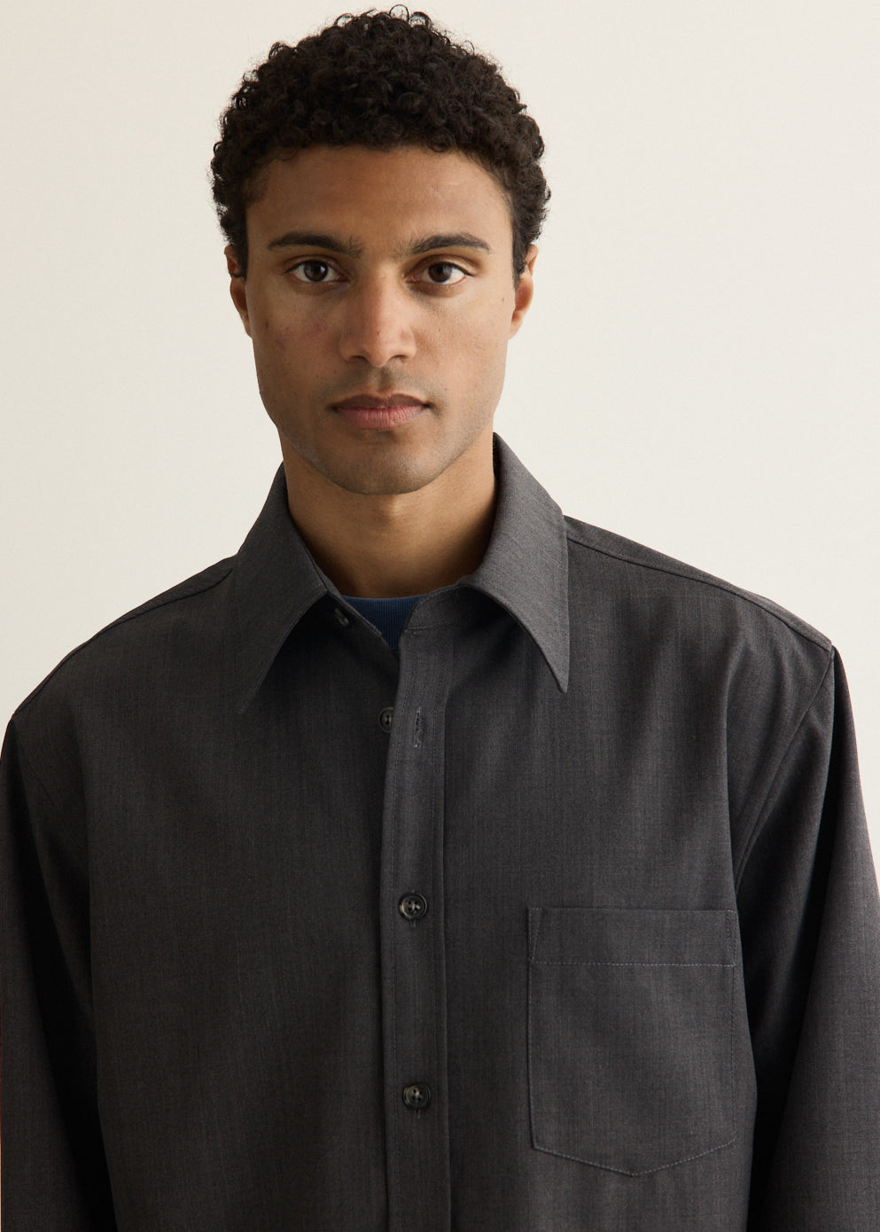 Wool Blend Check Overshirt with Buttoned Cuffs and Chest Pocket
