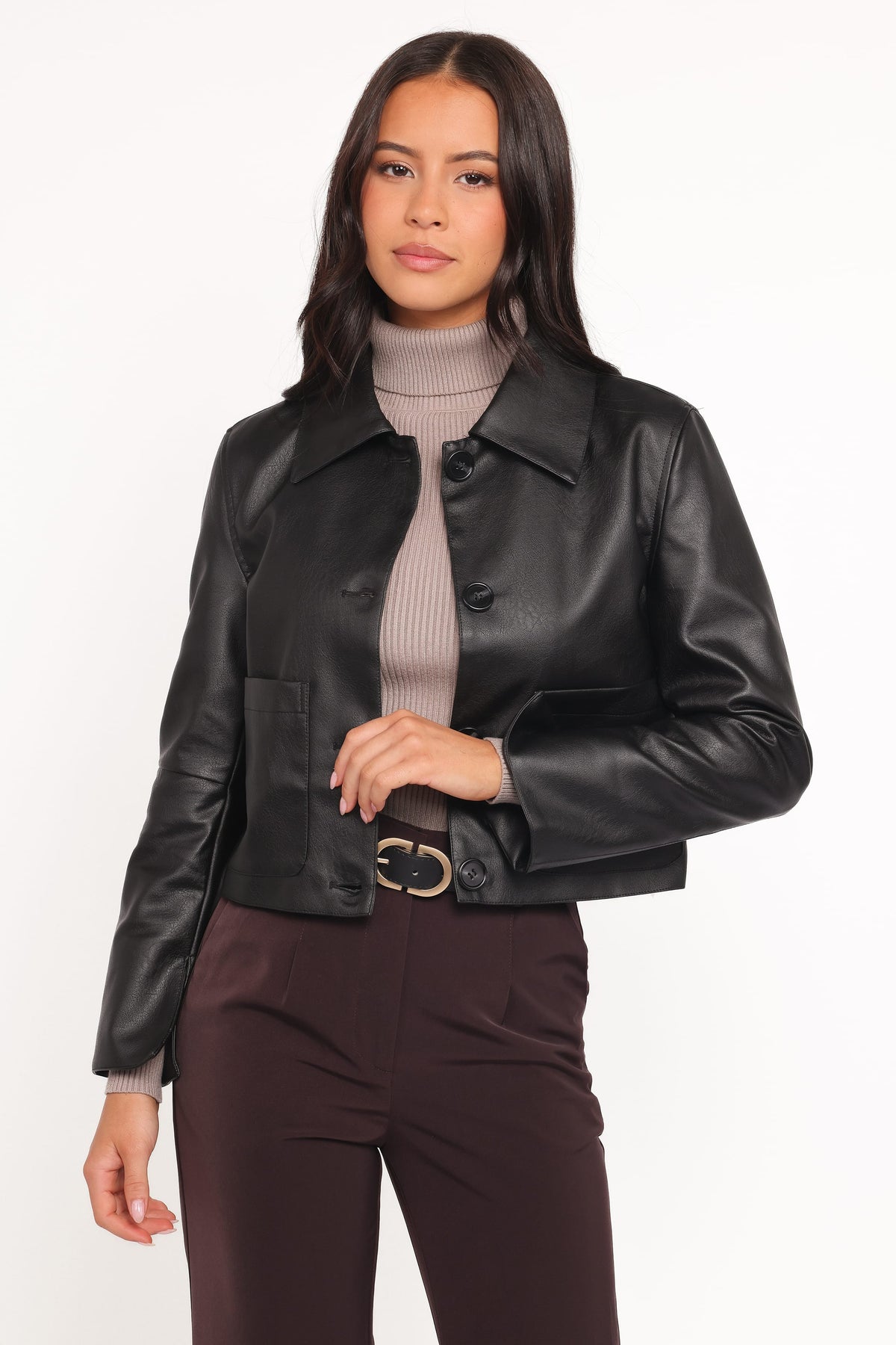Petal and Pup USA OUTERWEAR Hope Crop Faux Leather Jacket - Black