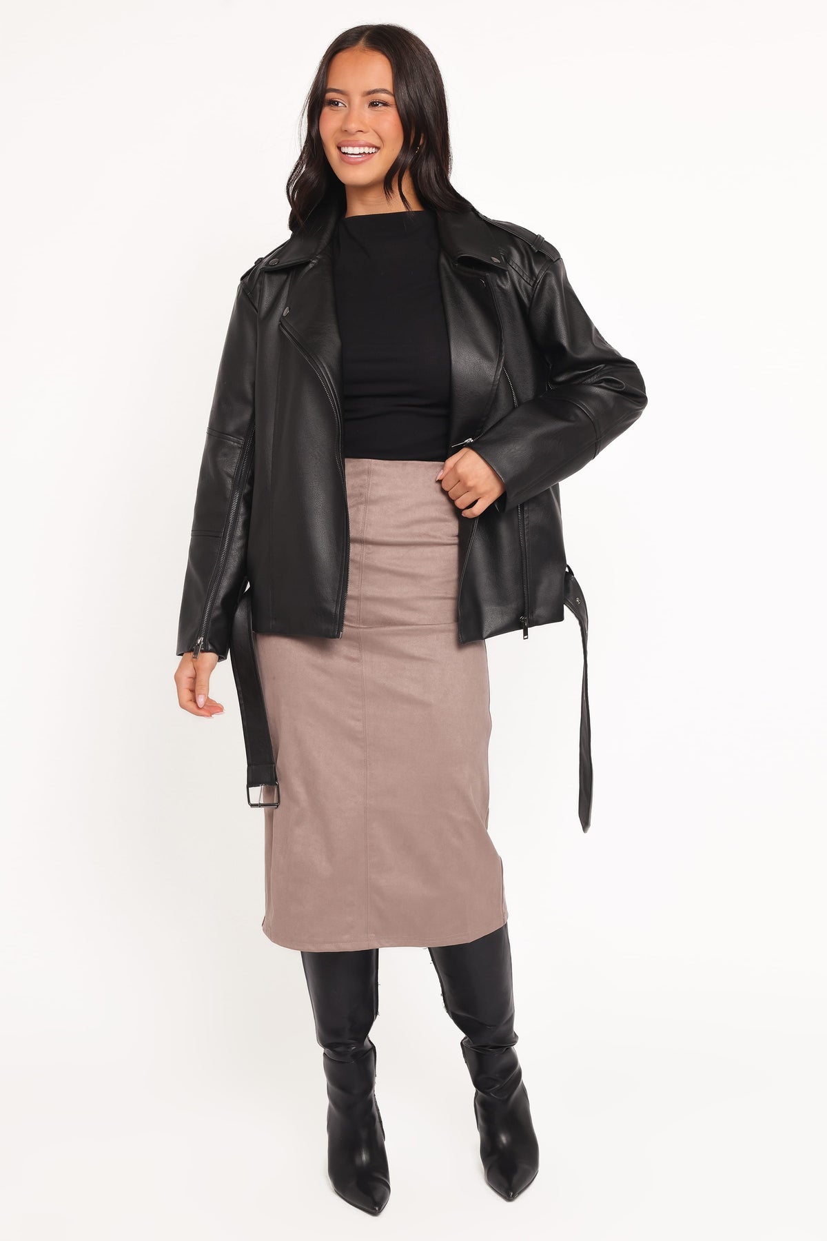 Petal and Pup USA OUTERWEAR Parsons Oversized Faux Leather Moto Jacket - Black