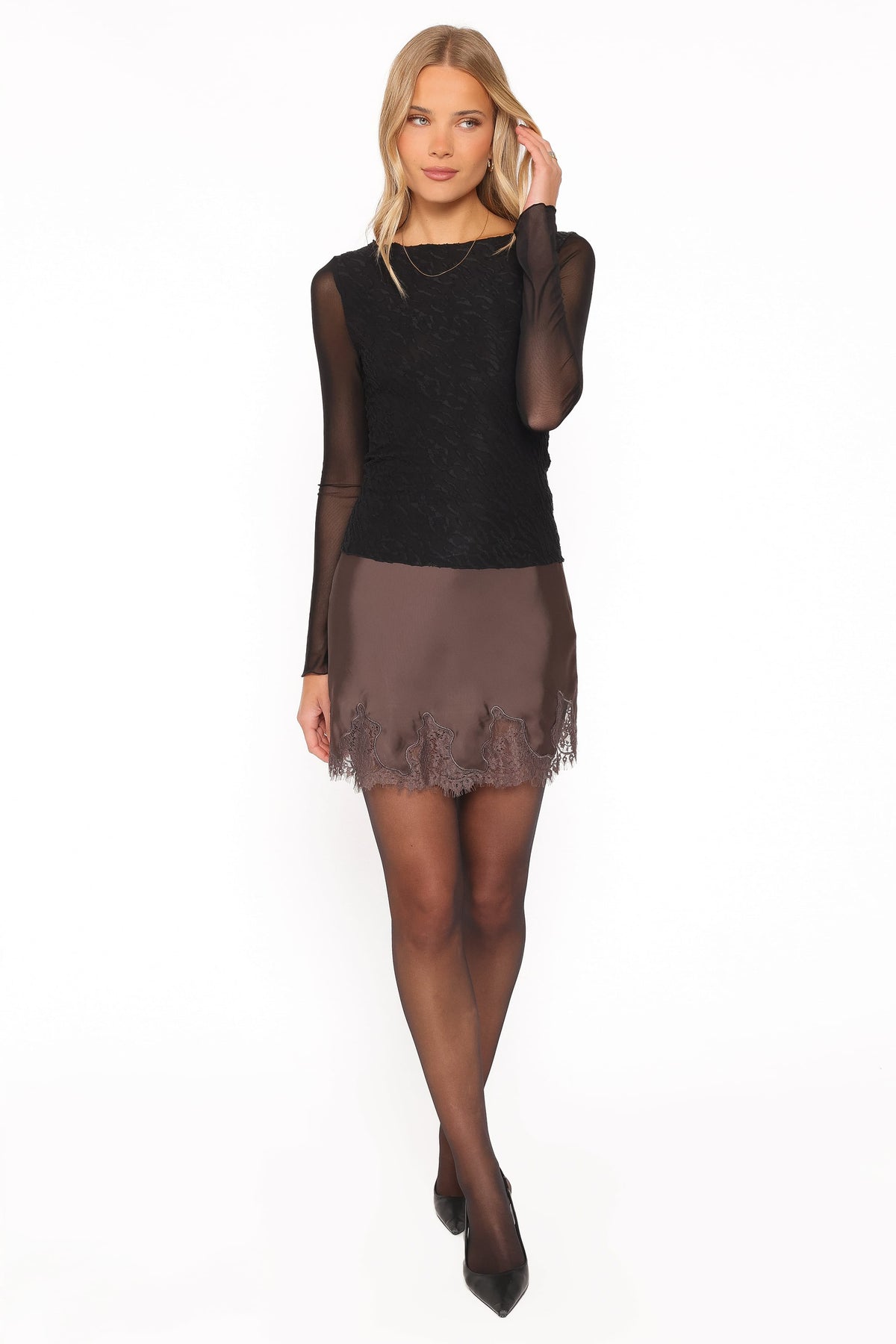 TOPS Breale Textured Mesh Top - Black