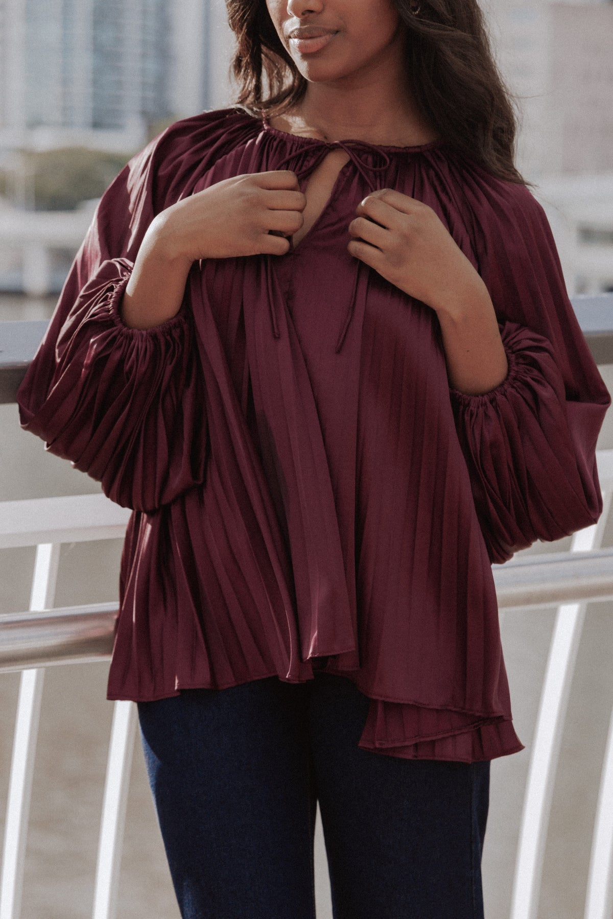 TOPS Marshall Pleated Top - Burgundy