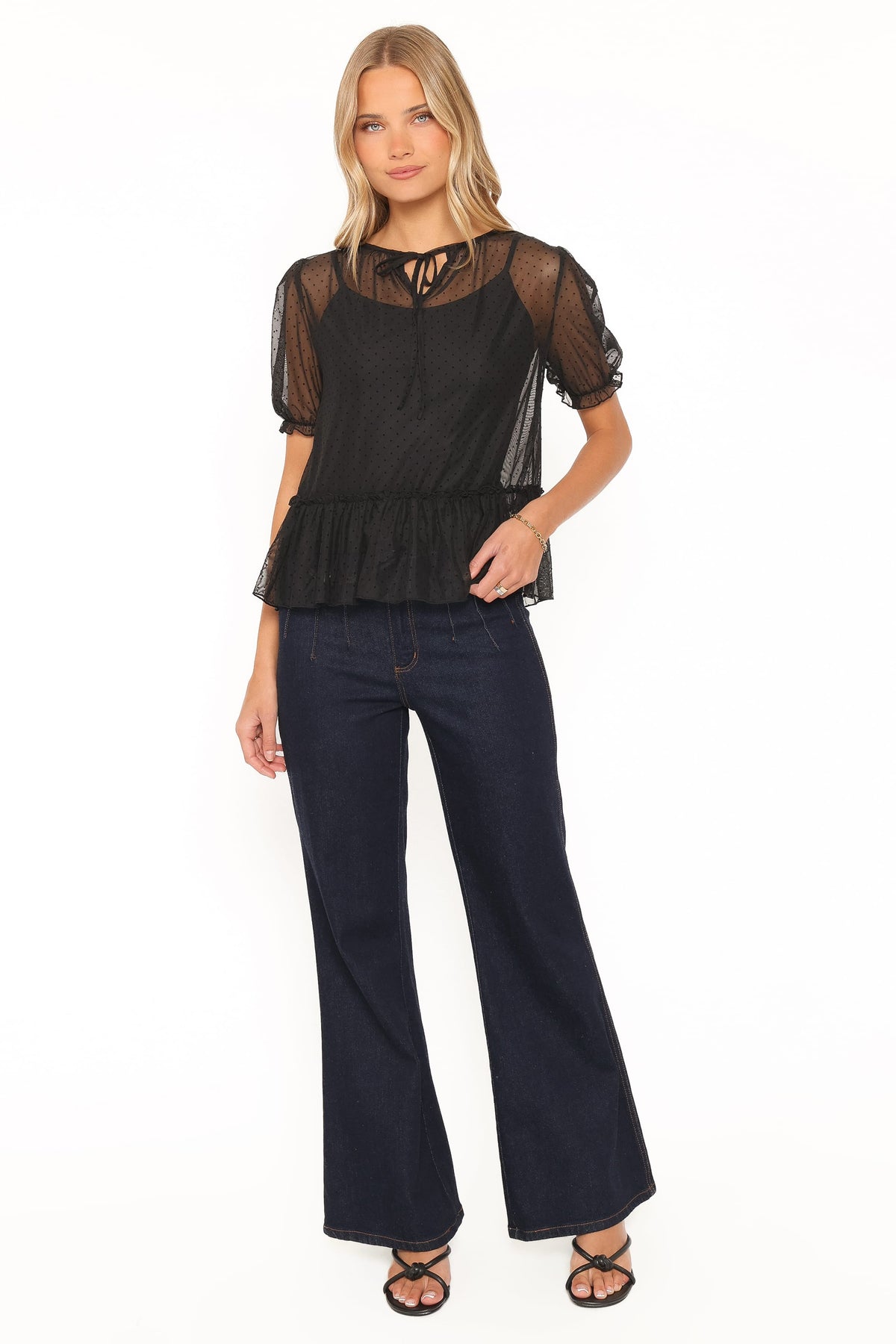 TOPS Ryan Tiered Sheer Top - Black