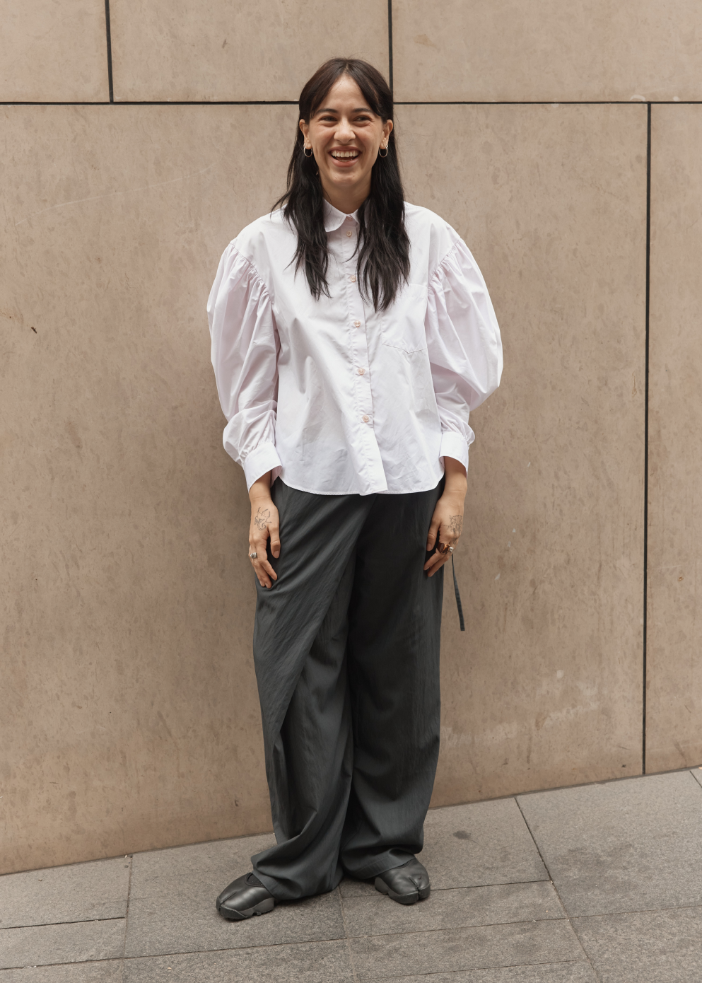 Wide Leg Wrap Pants with Textured Nylon Blend and Extended Pleat Detail