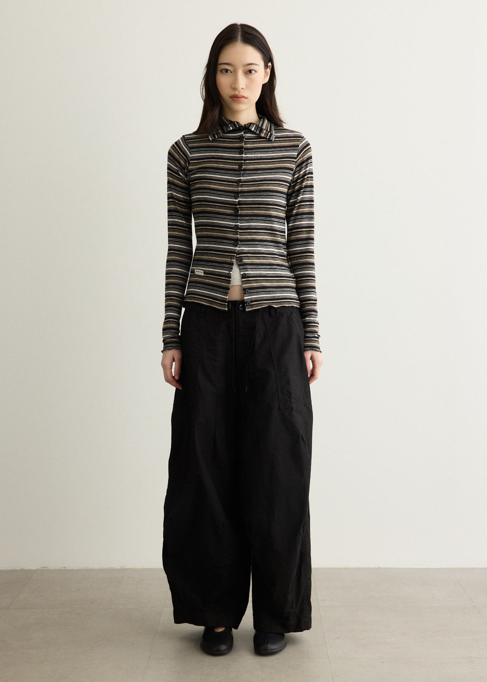 Wide Leg Cotton Drill Pants with Drawstring Waistband and Oversized Patch Pockets