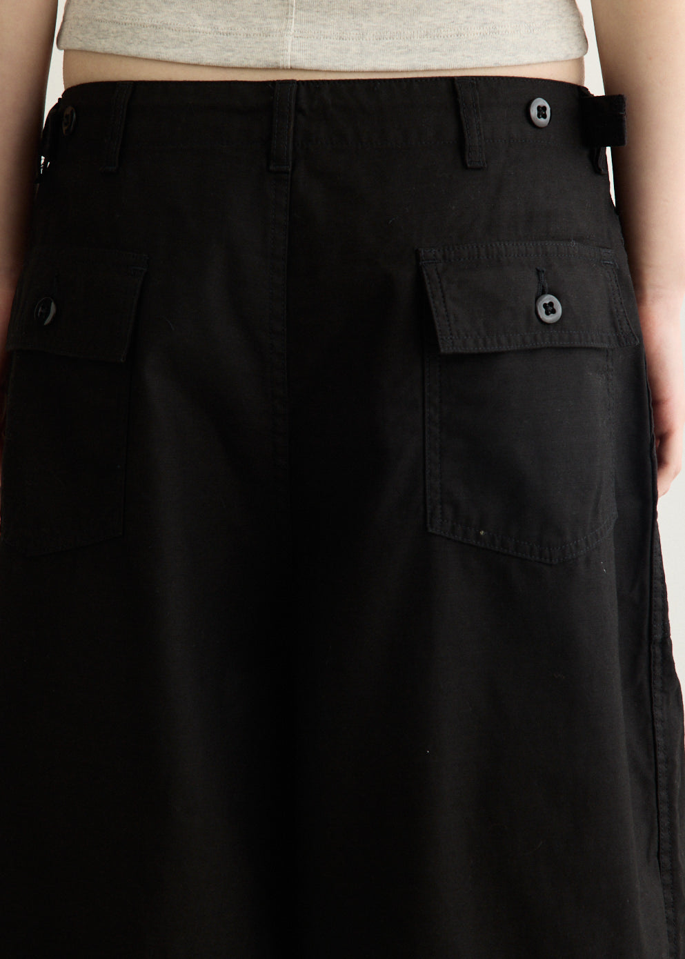 Wide Leg Cotton Drill Pants with Drawstring Waistband and Oversized Patch Pockets