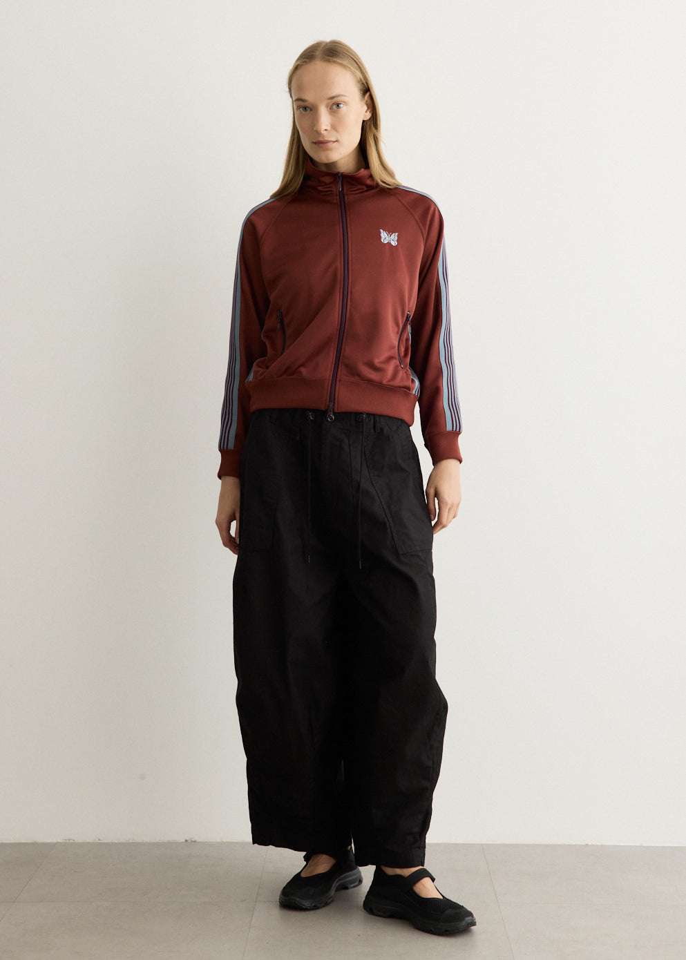 Wide Leg Cotton Drill Pants with Drawstring Waistband and Oversized Pockets
