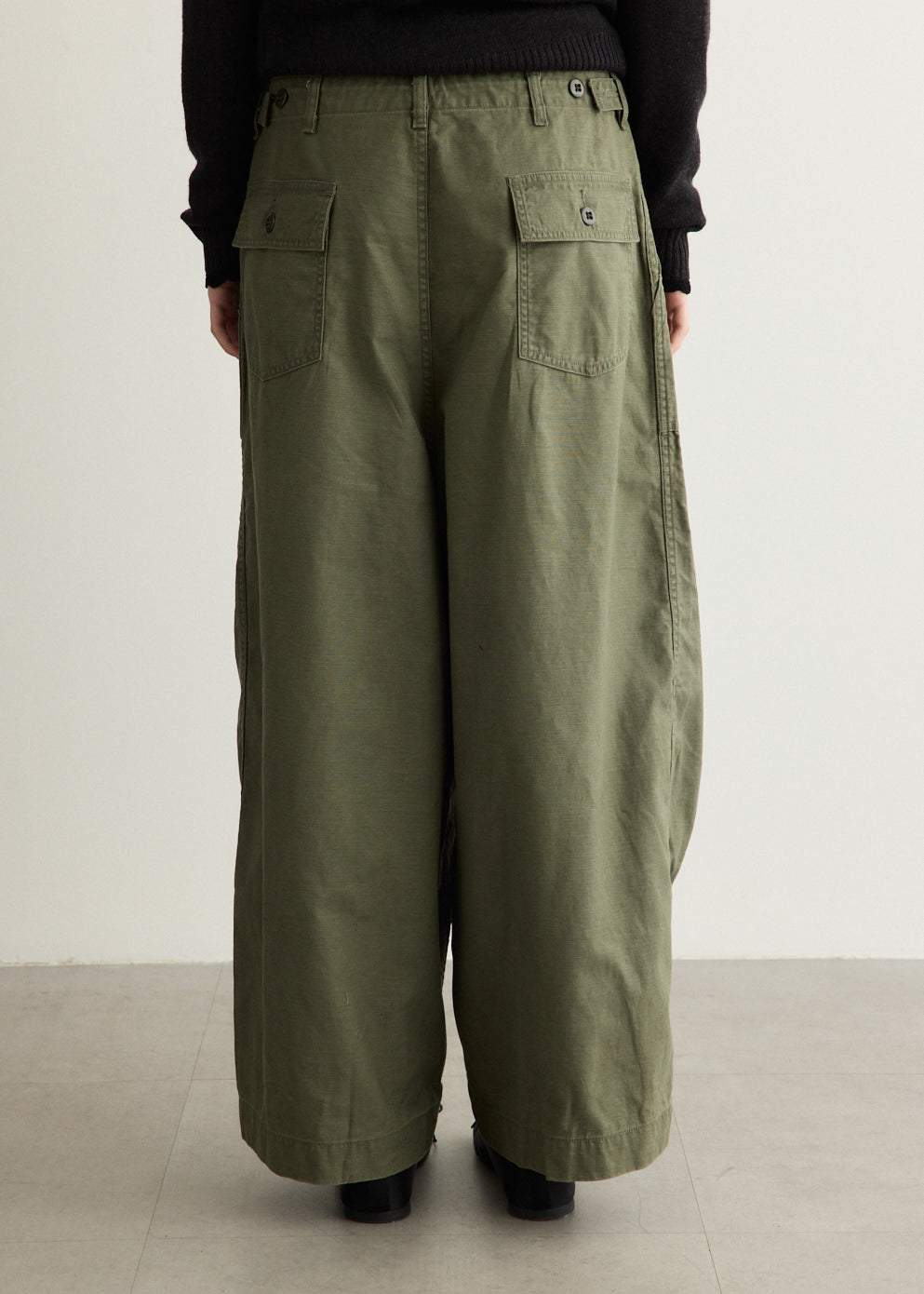 Wide Leg Cotton Pants with Drawstring Waistband and Patch Pockets