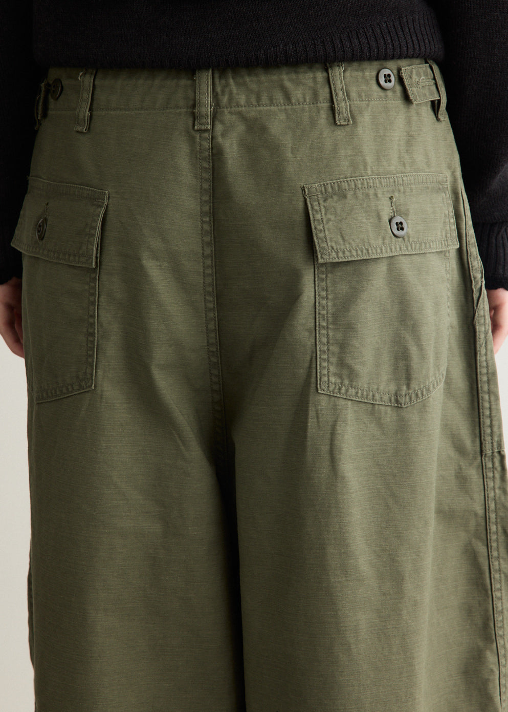 Wide Leg Cotton Pants with Drawstring Waistband and Patch Pockets